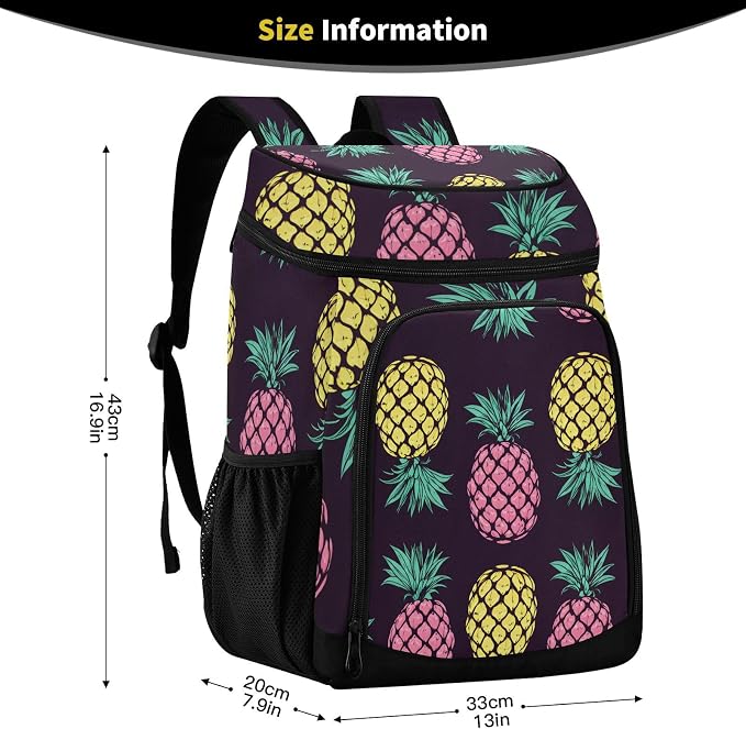 Tropical Pineapples Fruits Cooler Backpack Insulated Leak Proof Beach Cooler Bag Soft Lunch Picnic Hiking Camping Backpack Cooler