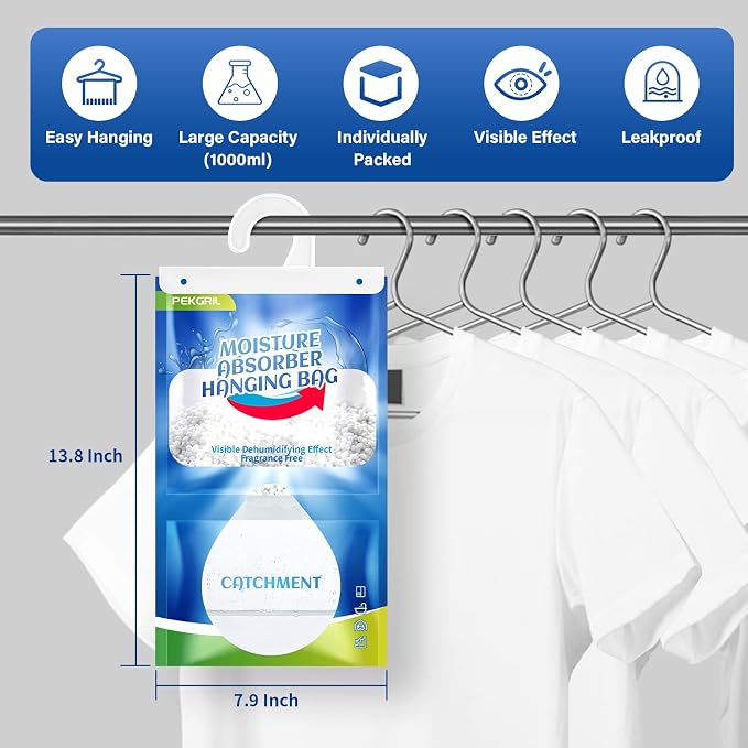 Moisture Absorber Packets 14-Packs, 15 oz Hanging Dehumidifier Bags, Fragrance Free Humidity Packs for Closet, Bathroom, Kitchen, 420g/Pack