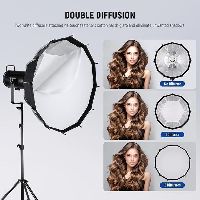NEEWER 65 cm Bowens Mount Parabolic Softbox Dodecagon, Quick Release Soft Box with Diffusers/Grid/Bag for Video Light Strobe CB60 CB200B MS60C MS150B S101 Vision 4 Q4 Compatible with Godox, NS6P
