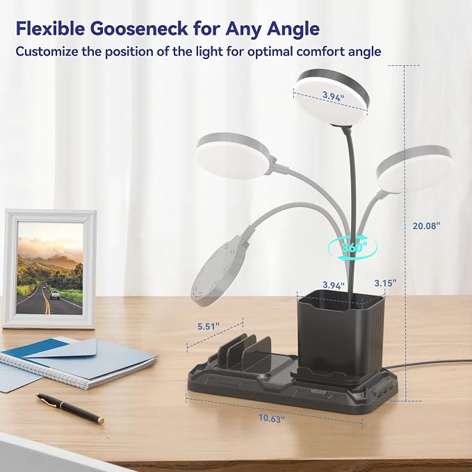 KDD Headset Stand with Charging Station & Desk Lamp with USB Charger Ports
