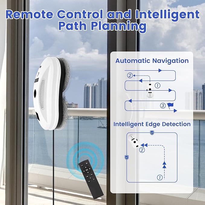 Window Cleaning Robot, Auto-Spray Window Cleaner, AI Path Planning & Edge Detection, 3000Pa Suction, Remote Control, Ideal for Glass Windows that are Difficult to Reach Manually