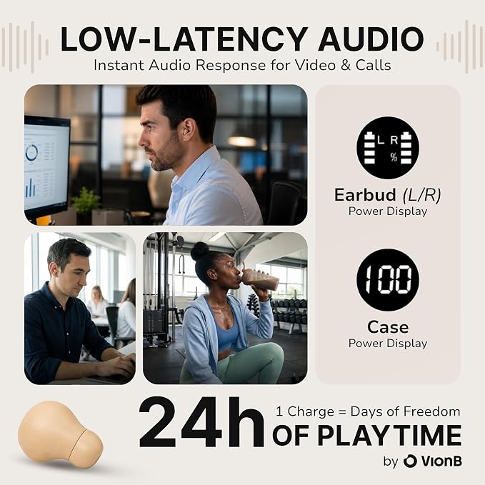 Air Skin Tones Invisible Earbuds for Small Ears - Wireless Bluetooth 5.4, Skin-Matching Mini Stemless Ear Buds, IPX5 Waterproof, ENC Noise Cancelling (Light Bisque)