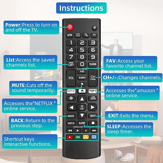 Universal for LG TV Remote, Replacement Remote Control for LG Smart TVs. with Netflix Quick Button. 1-Year Warranty.
