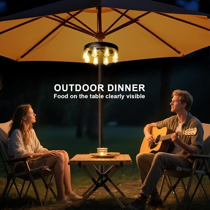 Patio Outdoor Umbrella Lights, Rechargeable Battery Cordless Umbrella Light with 8 Warm White Bulbs 3 Brightness Levels, for Patio, Garden, Backyard, Camping or BBQ