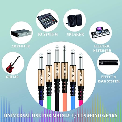 Guitar Cable 6 ft, Stage Electric Instrument Bass Cable AMP Cord 1/4 Straight to Straight Blue