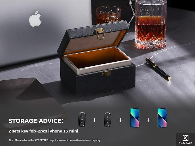 KK6 Faraday Box for Key Fobs, Signal Shielding Storage | Signal Shielding • Key Fob Storage • Premium Synthetic Leather • Home & Office Use