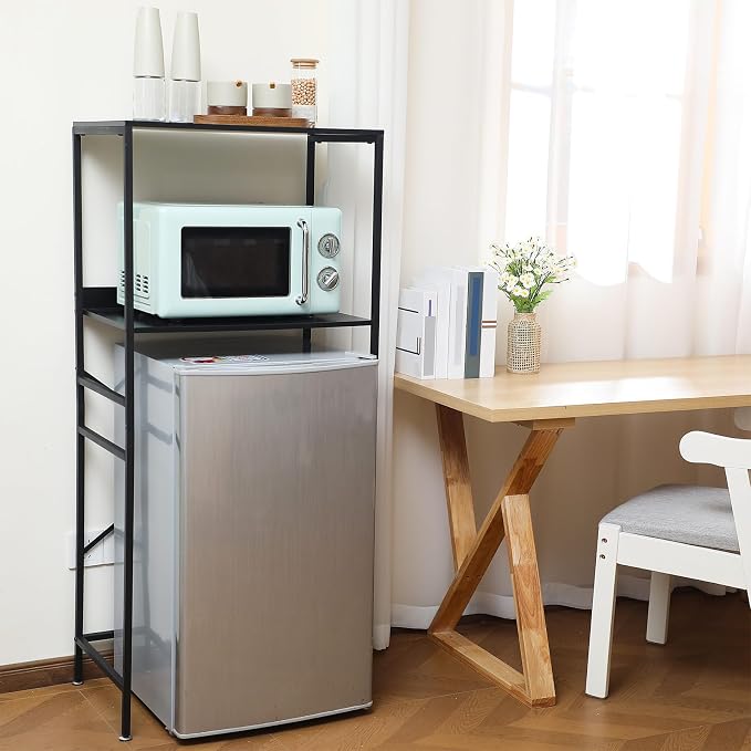 Weysat Dorm Essentials 1 Pcs Mini Fridge and Microwave Stand for Dorm 1 Pcs Mini Fridge Organizer Over the Refrigerator Storage Organizer for Home Office School Kitchen(Black)