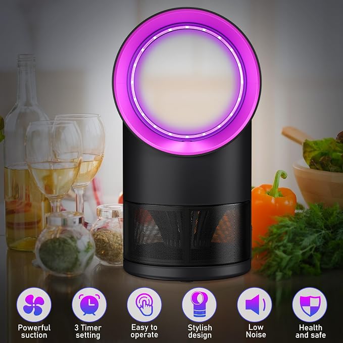 Fruit Fly Trap Indoor Insect Trap with Suction, Time Setting, Bug Light,10 Sticky Glue Boards (Pink)