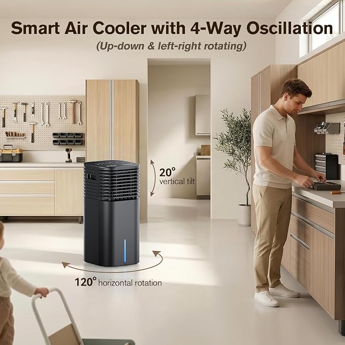 3-IN-1 Portable AC Unit with Remote, 24" Windowless Portable Air Conditioner, 15H Timer & 120°Oscillation, 2-Gal Tank, 3 Modes & 3 Speeds, Ultra-Quiet Ventless Swamp Cooler for Home Office, Inky