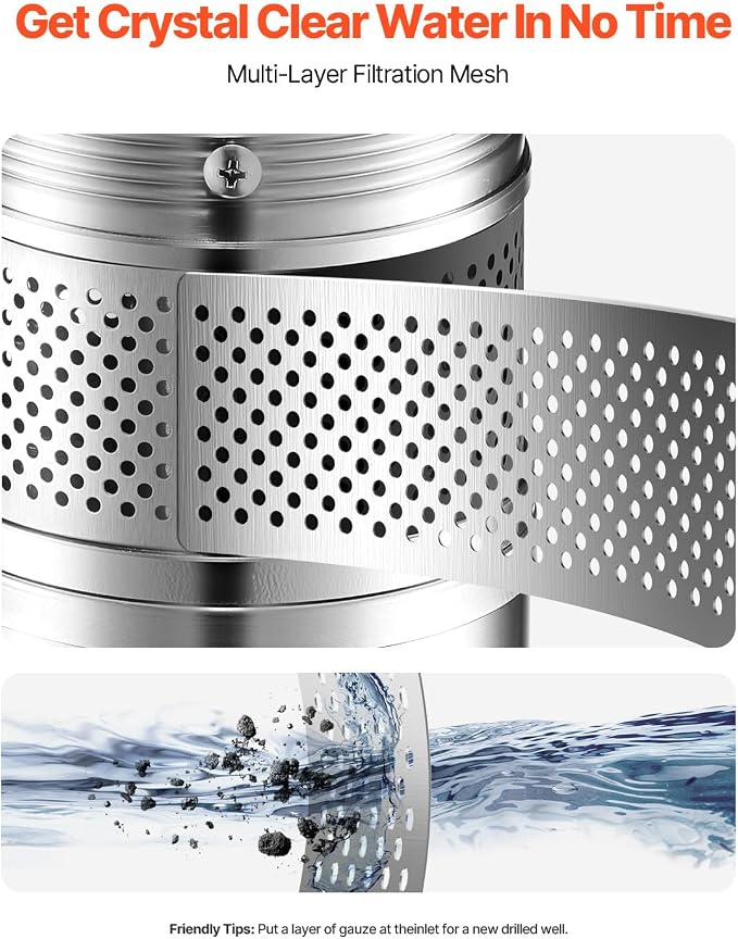 VEVOR Deep Well Submersible Pump, 1.5 HP Output Power, 115V, 31.7 GPM Flow 276 ft Head, with 32.81 ft Cord, Stainless Steel Water Pump, for Industrial, Irrigation, and Home Use, IP68 Waterproof Grade