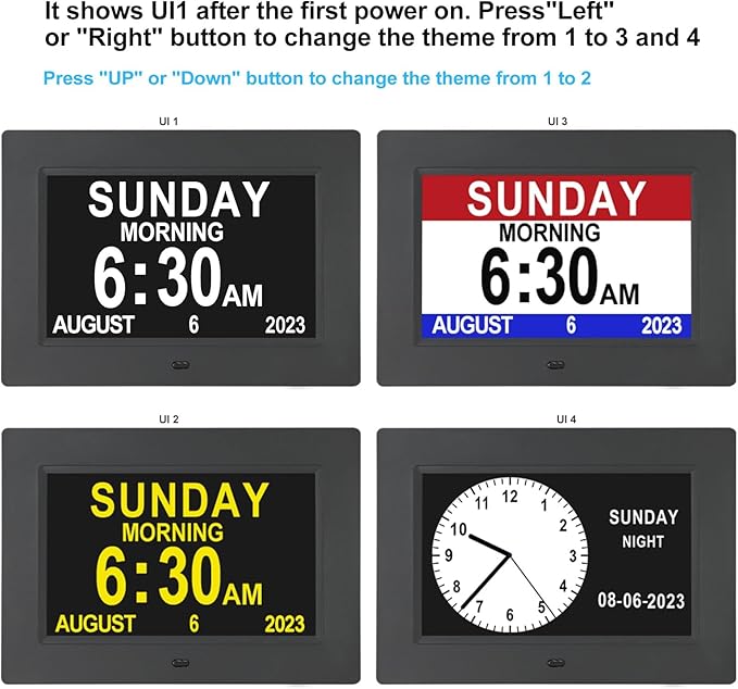 TSITSC 7 Inch Digital Day of The Week Clock Extra Large Non-Abbreviated Dementia Day and Date Time Clocks for Seniors Elderly Impaired Vision Memory Loss 12 Alarm Reminders + Auto-Dimming