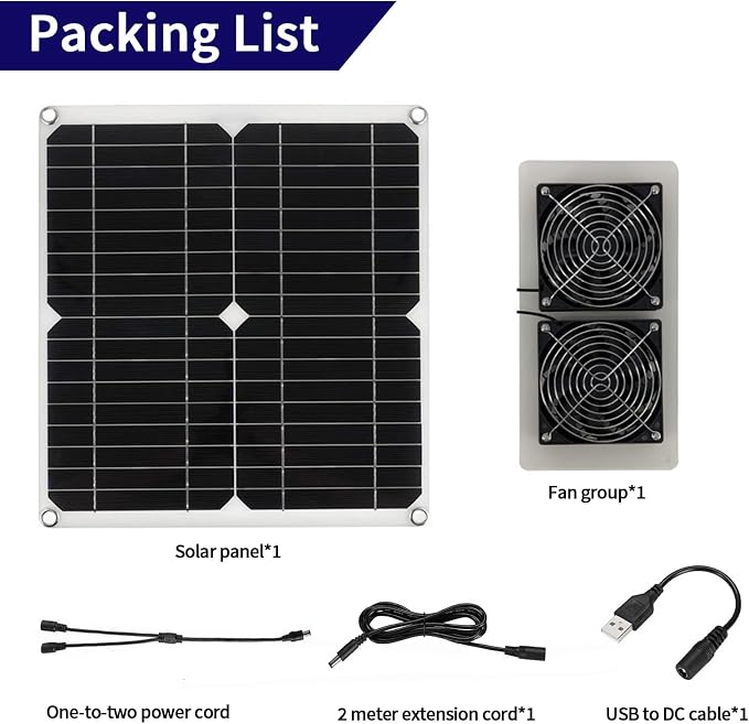 25W Solar Powered Fan for Chicken Coop Greenhouse Shed | Solar Exhaust Fan, Plug Play, Waterproof Ventilation, with On/Off Switch, Strong Airflow, For Dog House, Kennel, Attic, Barn