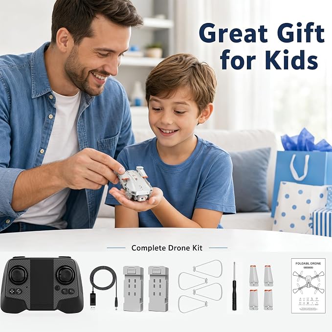 Mini Drone for Kids,Drones with Camera for Adults,Kids Drone with Gesture Control, One Key Start/Land, 3D Flips, Waypoints Fly, Headless Mode, 1080P HD FPV Foldable RC Quadcopter Toys Gifts for Boys
