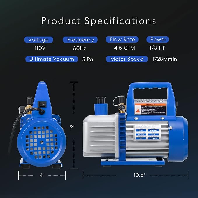 VIVOHOME 110V 1/3 HP 4.5 CFM Single Stage Rotary Vane Air Vacuum Pump with Oil Bottle