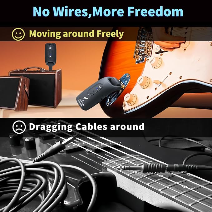 2.4GHz Wireless Guitar System Rechargeable Audio Wireless Transmitter Receiver for Guitar Bass Electric Instruments,Over 30m/100 Feet Transmission,270°Rotatable,4hours Woring Time（A9 Black）