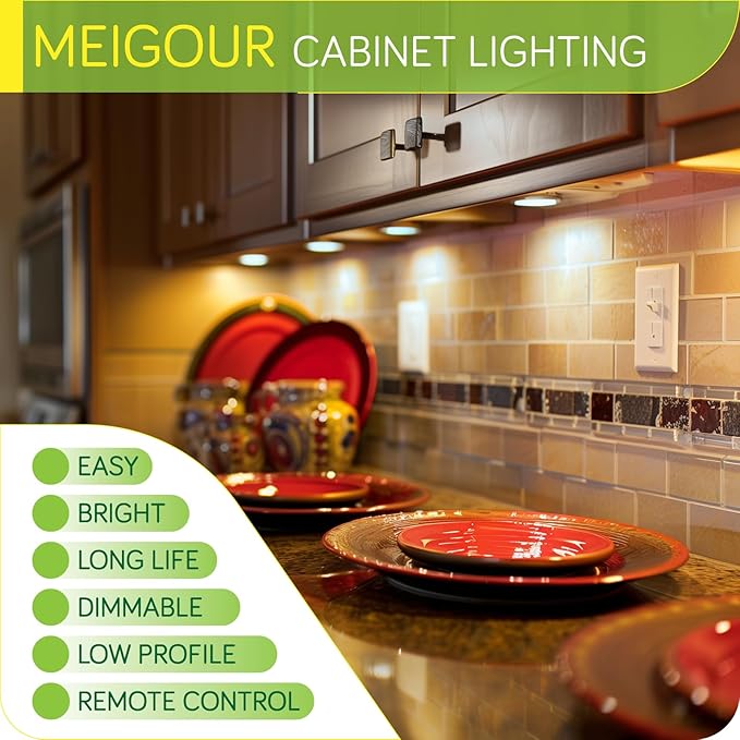 Curio Under Counter Lighting Hardwired, Linkable and Wireless Remote Control Dimmable Round LED Puck Lights Kit, 120V Wired Over Cabinet Kitchen Lighting Fixture, 12 Lights, Warm White