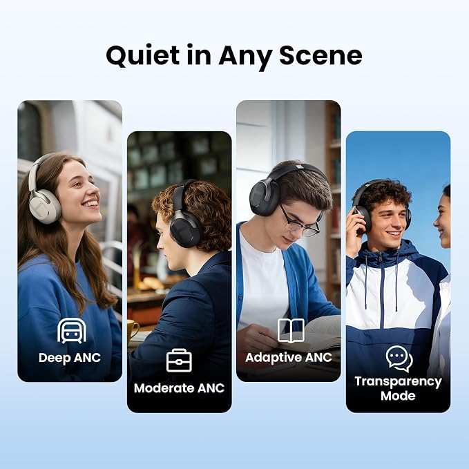 HAYLOU S40 Noise Cancelling Headphones Over Ear, 50dB Hybrid ANC with Multiple Modes, LDAC Hi-Res Wireless Audio, 90H Playtime, Custom EQ via App, Bluetooth 6.0 Multipoint Connect, 5 HD Mics Call