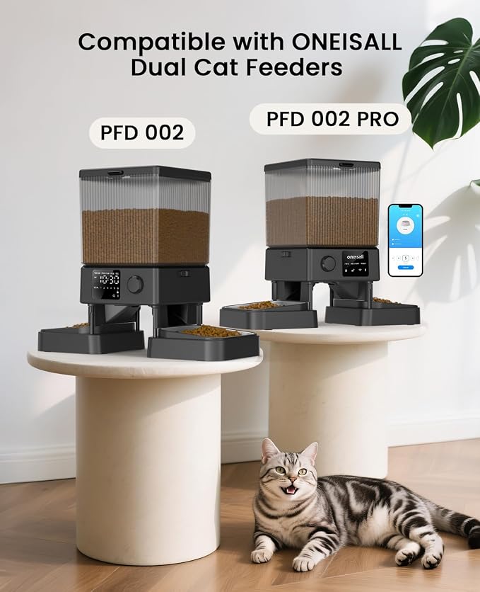 oneisall 5G WiFi Automatic Cat Feeder with 6 Packs Pet Dry Food Desiccant Bag