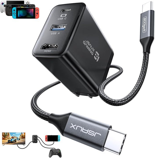 JSAUX 65W Switch Dock with 4K@60Hz HDMI, 65W PD Fast Charging, USB A Port, USB C TV Docking Station Compatible with Switch/Steam Deck/ROG Ally/Samsung/iPad/MacBook and More - OmniCentro Charger Dock