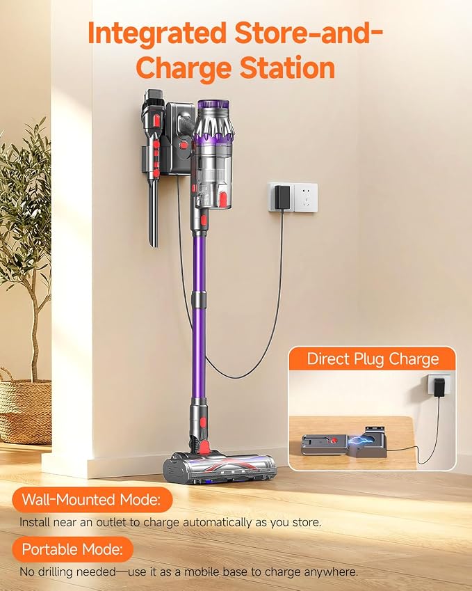 FEPPO Cordless Vacuum Cleaner, Upgraded 70Mins Powerful Vacuum Cleaners for Home with Self-Standing, Touch Screen, Anti-Tangle Stick Vacuum Cordless, Wireless Vacuum for Hardwood Floor/Carpet/Pet Hair