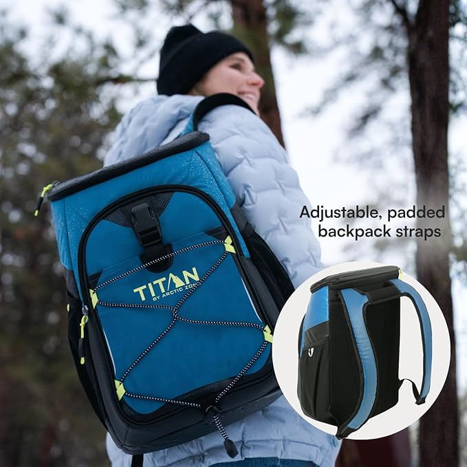 Titan by Arctic Zone Backpack Cooler, Insulated Soft Sided Bag with Leak Proof Lining and Padded Straps, for Lunch, Picnic, and Travel, 24 Can Capacity