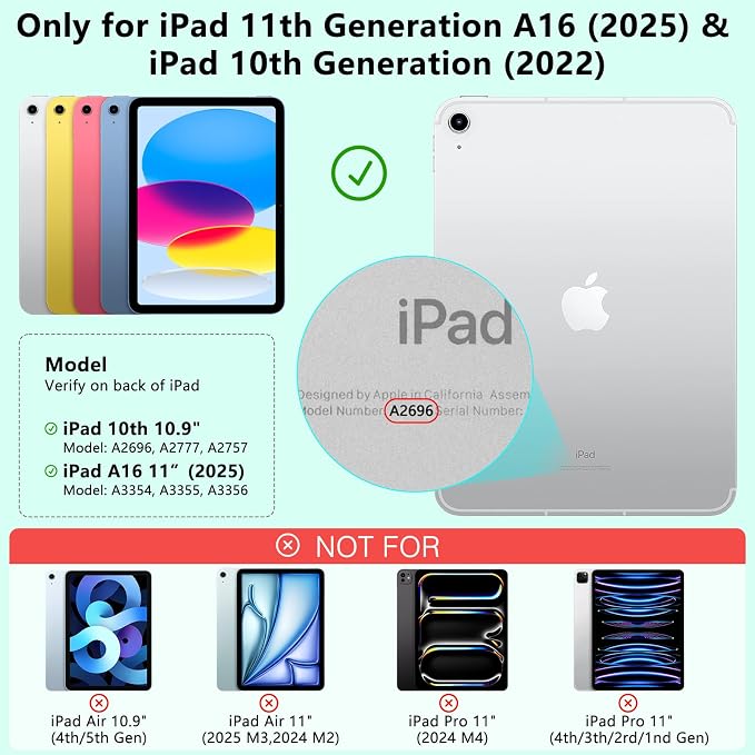 HOTLIFE for iPad A16 11th Generation/10th Generation Case with Keyboard,Touch Keyboard for iPad 11" /10th Gen 10.9 inch 2022-10 Color Backlight, 360° Rotatable Protective Cover (Lake Blue)