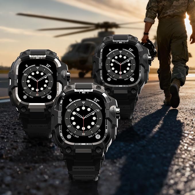 BXUXOHS Rugged Case and Band for Apple Watch 44mm Men, Compatible with Apple Watch SE 3/SE 2nd Generation/SE/Series 6/5/4, Military Grade Shockproof Bumper Cover,Tactical Band Case for iWatch 6/5/4/SE