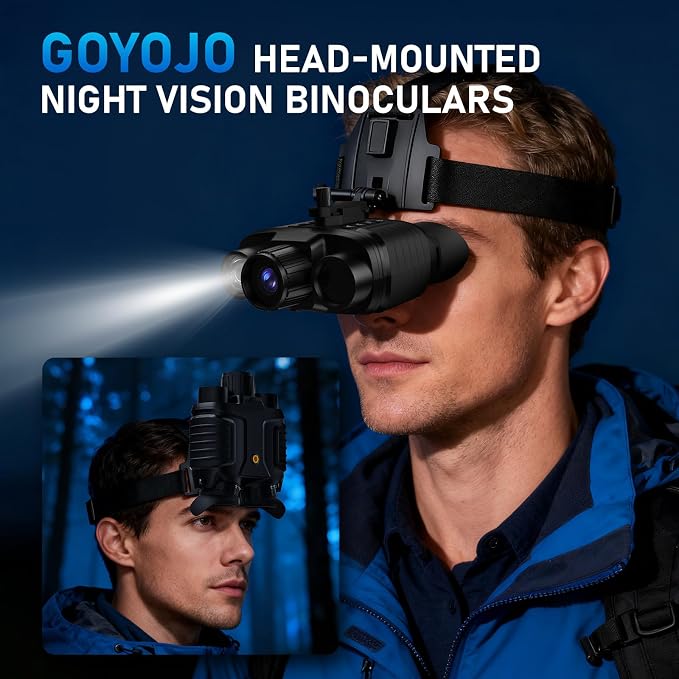GOYOJO 4K Head-Mounted Night Vision Goggles, Night Vision Binoculars with 4500mAh Rechargeable Battery, 32GB Card Recording Photo & Video for Hunting & Camping