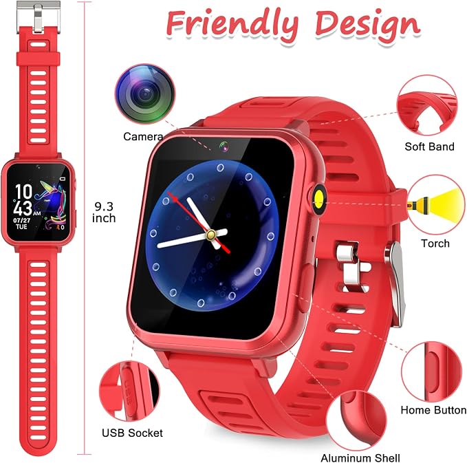 Wiszodet Smart Watch for Kids - Kids Smart Watch Girls Boys Gifts for 4-12 Years Old with 24 Games Camera Video Music Player Flashlight Alarm Clock Pedometer Birthday for Boys Girls Age 6 7 8 9