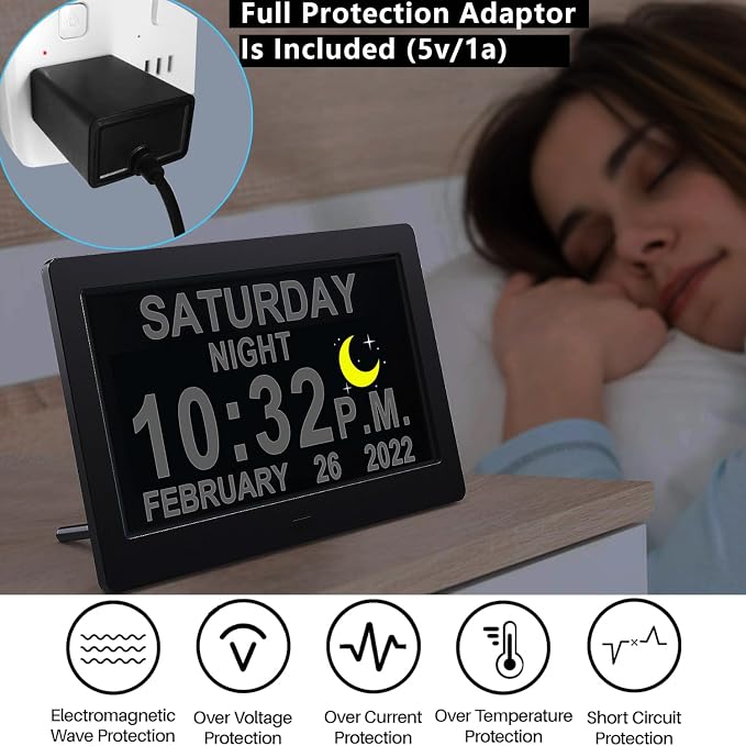 MASSII Dementia Clock with Date Time Voice Announcement, 27 Alarms Custom Reminders, Sleep Trainer, Auto DST, 10 Levels Night Dimmer, Large Talking Digital Calendar Clock for Elderly with 1.5M Adaptor