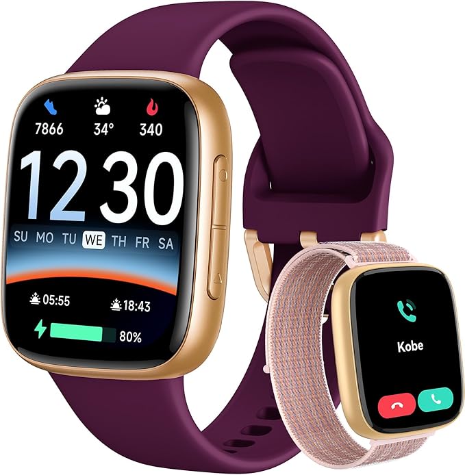 Fitpolo Smart Watch for Women, 1.85" AMOLED Fitness Tracker with Bluetooth Call, Heart Rate/Sleep/SPO₂ Monitor, 100+ Sports Modes, 3ATM Waterproof Smartwatch for Android/iPhone, Includes 2 Bands