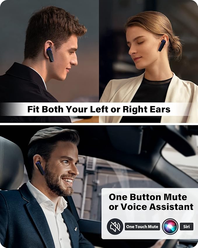 ADADPU Bluetooth Headset - V5.0 Wireless Handsfree Earpiece Built-in Dual Mic Noise Cancelling, 10 Days Standby 16Hrs HD Talktime Ultralight Headset for iPhone Android Samsung Laptop(Blue)