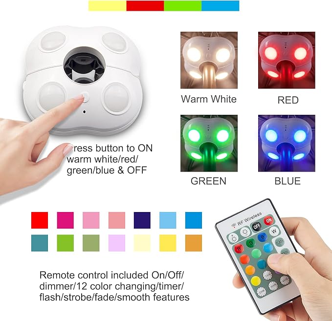 HONWELL Patio Umbrella Lights Outdoor Umbrella Pole Light Battery Operated Cordless 12 Color Changing Umbrella Light with Remote, Multi Colored LED Outside Lights for Deck Umbrella Camping Tents