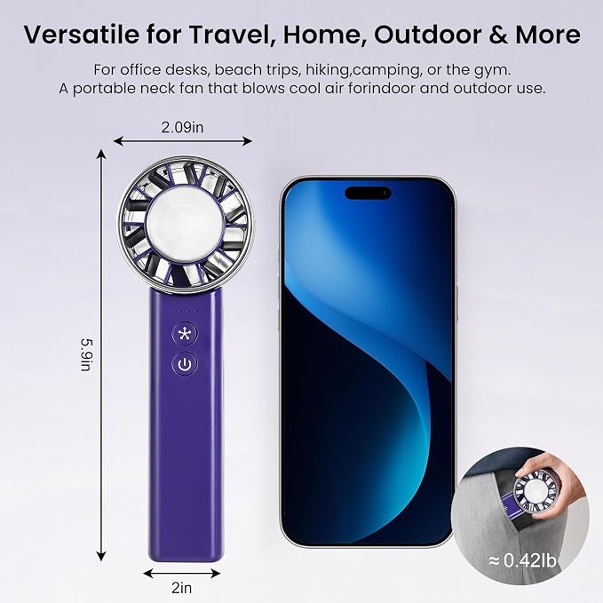 Foldable Handheld Fan with Ice Cooling - 4 Speed Rechargeable Mini Portable Fan, Ultra-Lightweight Personal Air Cooler for Desk, Travel and Makeup, Purple