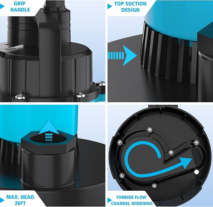LEO Sump Pump Submersible Vertical Float Switch Automatic Utility Pumps for Clean/Dirty Water Pump Thermal Protector for Basement Pool Draining, Blue