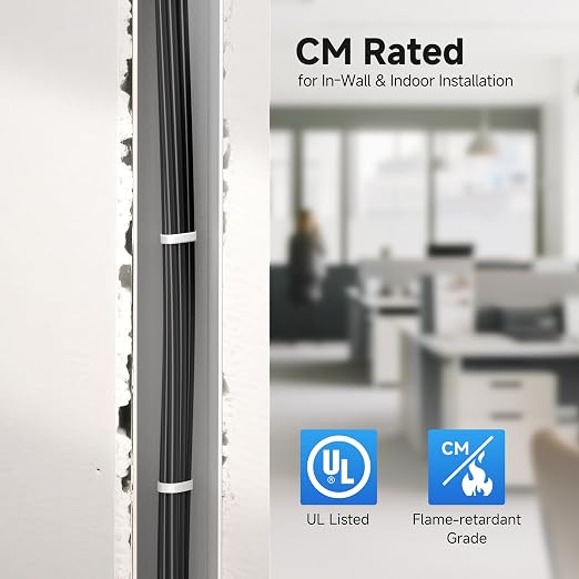 Cable Matters [UL Listed] 10Gbps in-Wall (CM) Rated 23AWG Bare Copper Cat 6 Cable - 500ft, Solid, UTP Cat6 Bulk Ethernet Cable, Cat6 Ethernet Cord, Black