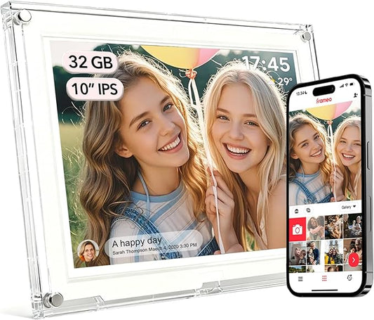 10.1 Inch Acrylic Digital Picture Frame with IPS Touch Screen HD Display, 32GB WiFi Smart Photo Frame, Share Moments Instantly via Frameo App from Anywhere,Gifts for Your Loves