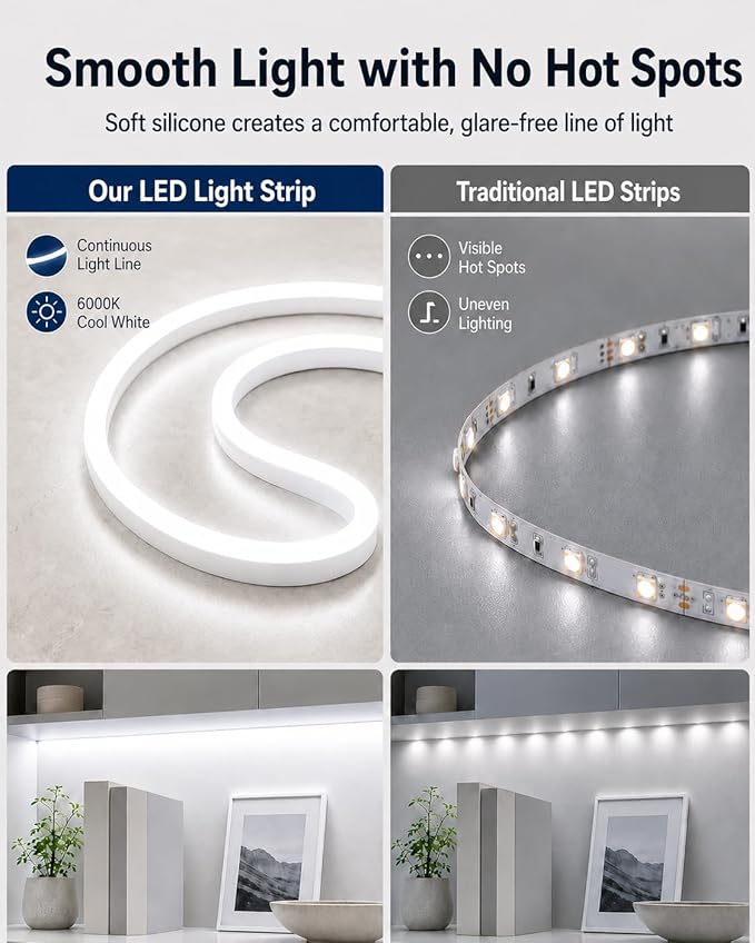 Neon Rope Lights, 32.8ft Cool White Dimmable LED Rope Lights, Cuttable Waterproof Flexible DIY LED Strip Lights for Bedroom, Indoor, Outdoor Decoration (Power Adapter Included)
