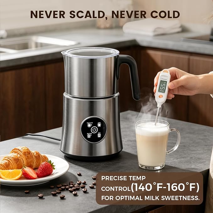 Milk Frother and Steamer, 4-in-1 Automatic Hot and Cold Foam Maker with 900ml Detachable Stainless Steel Jug, Electric Frother for Latte, Cappuccino, Macchiato, Hot Chocolate