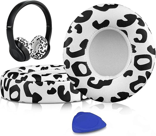 SoloWIT Earpads Cushions Replacement for Beats Solo 2 & Solo 3 Wireless On-Ear Headphones, Solo2 Solo3 Ear Pads with Soft Protein Leather, Added Thickness - Snow Leopard