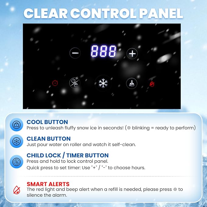 NEWTRY Snowflake Ice Machine 280W Shaved Ice Machine Automatic Snow Cone Maker Air Cooling Efficient Ice Crushing for Party Bar Home 110V (White)