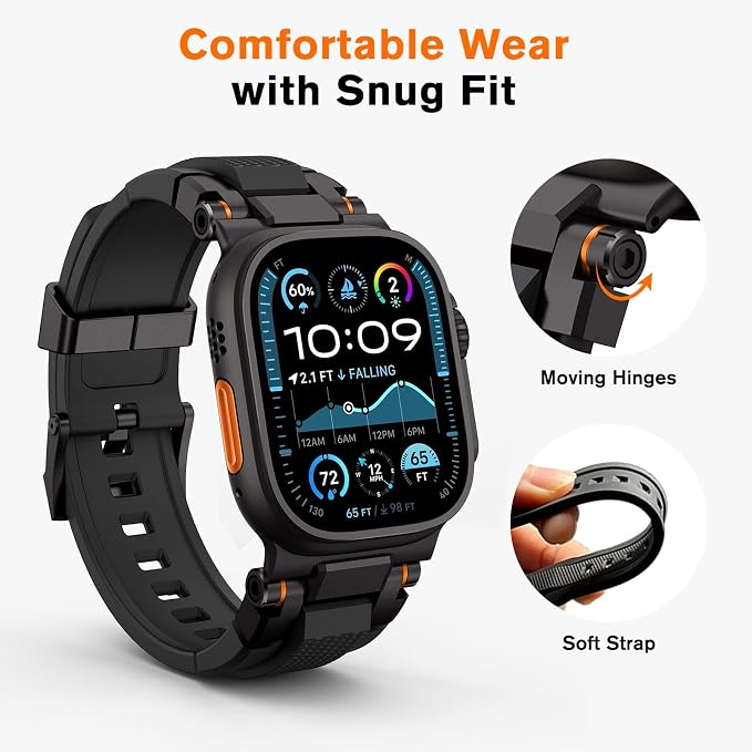 amBand Bands Compatible with Apple Watch Ultra 3/2/1 49mm, M1 Sport Series Rugged Durable Strap with Metal Connector to Match Ultra's Titanium Case for iWatch 49mm Men Matte Black