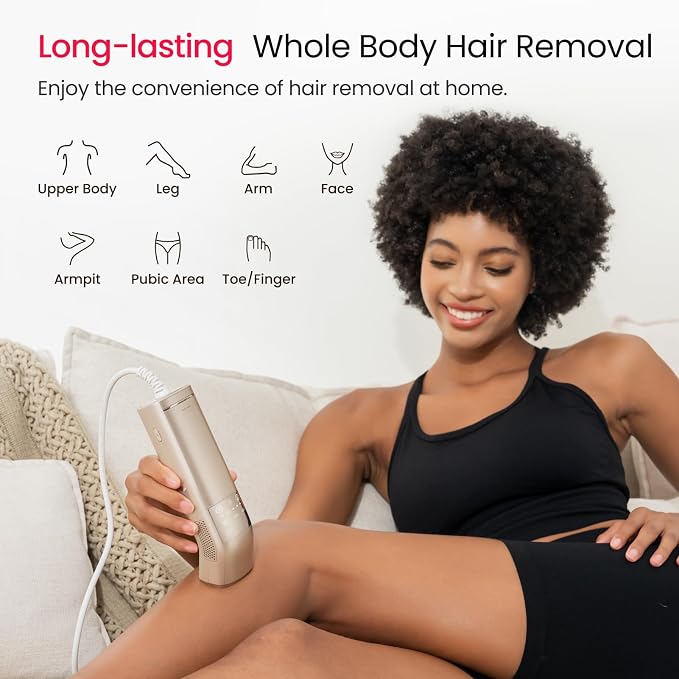 IPL Laser Hair Removal for Women and Men, 27J Quad-Pulse Mode for Ingrown & Coarse Hair, Dual Lights 100W, 35°F Ice-Cooling Painless Permanent Hair Removal for Sensitive Skin, Bikini, Face, Body