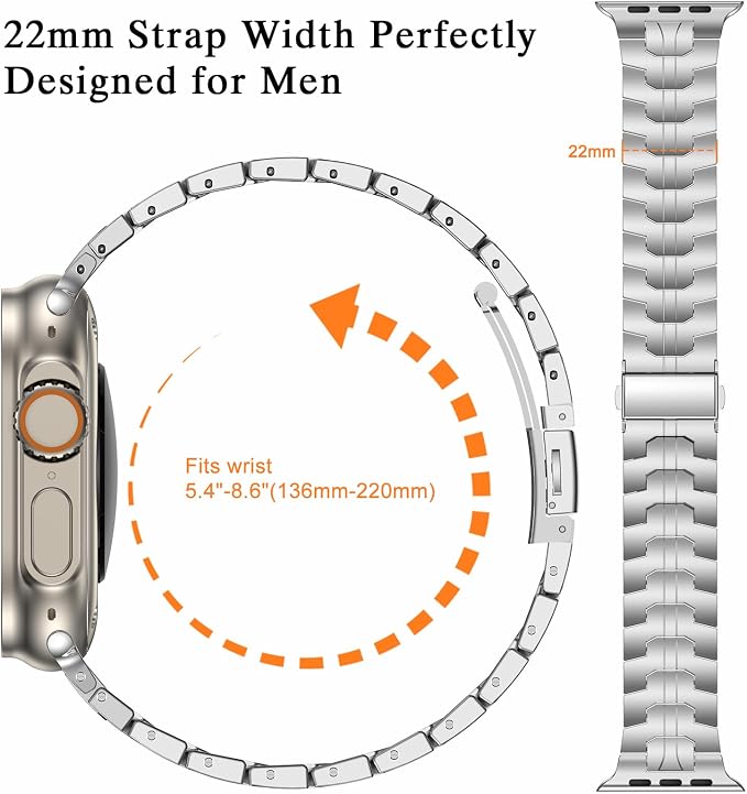 MioHHR Stainless Steel Band Compatible with Apple Watch Band 49mm 46mm 45mm 44mm 42mm(Series 3/2/1), Adjustable Metal Band for Men iWatch Series 10 9 8 7 6 5 4 3 2 1 SE SE2 SE3 Ultra3/2/1, Silver