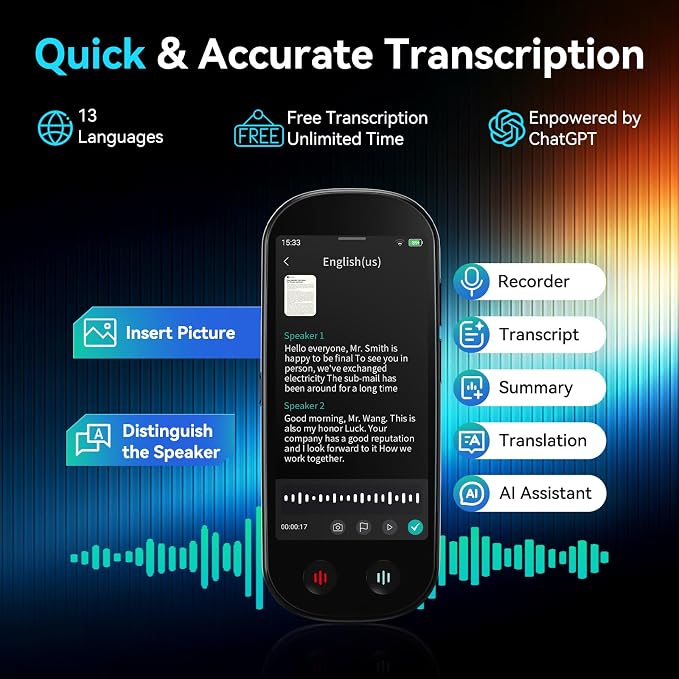 AI Voice Recorder with Playback, Digital Voice Recorder with Unlimited Transcription, Summary, Translation, 80GB Voice to Text Meeting Recorder and Transcriber, AI Recorder for Lectures, Interviews