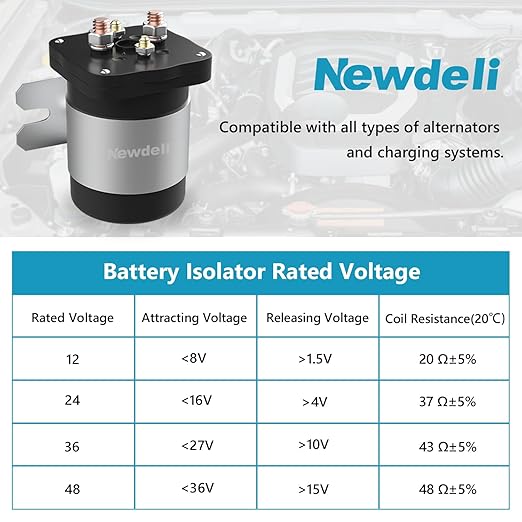 Newdeli 200Amp Battery Isolator 12V Relay Continuous Battery Isolator and Relay for Mobile Audio Marine Off-Road Cars RVs ATVs UTVs Boats