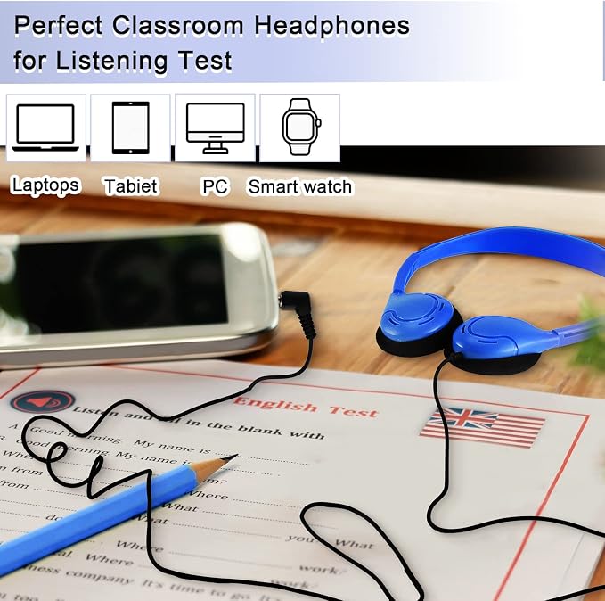Yunsailing 30 Pack Bulk Over Ear Headphones Set On Ear Headsets Earphones with Adjustable Headband and 3.5mm Plug for Group Learning, Computer Lab, Library, Online Lesson (Retro Color)