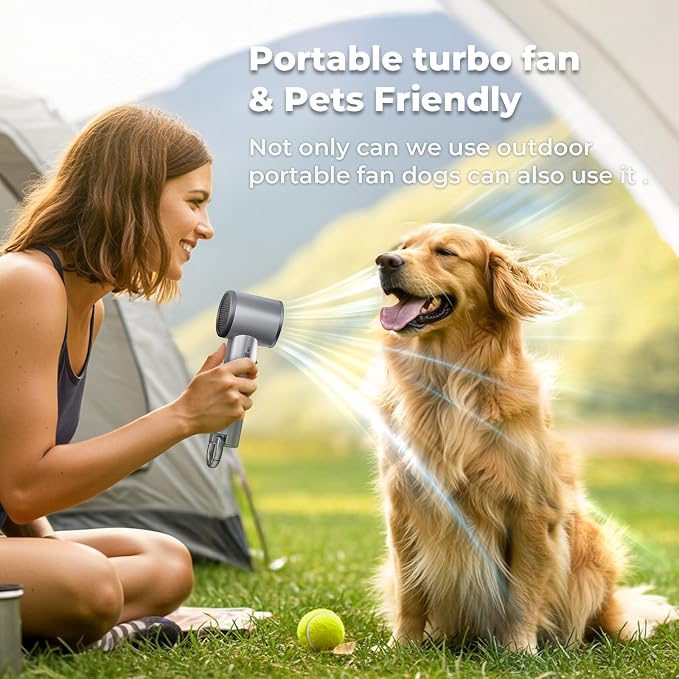 Portable Handheld Turbo Fan for Outdoor - 5000mah Mini Handheld Personal Pocket Fan for Powerful Airflow Wind - 20hrs,100 Speeds Adjustable - Digital Display,Gifts for Travel,Outdoor Activites,Camping