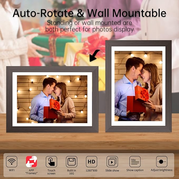 Digital Photo Frame 10.1 Inch, HAMTYSAN Smart Digital Picture Frame IPS Touch Screen, Built-in 16GB Storage, Auto-Rotate, Wood Effect, Easy Setup to Share Photos or Videos via Free App from Anywhere