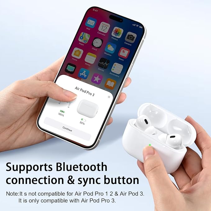 Wireless Charging Case Replacement Compatible with AirPod Pro 3,Air Pod Pro 3 Charger Case with Bluetooth Pairing Function,Type-C Charging,White